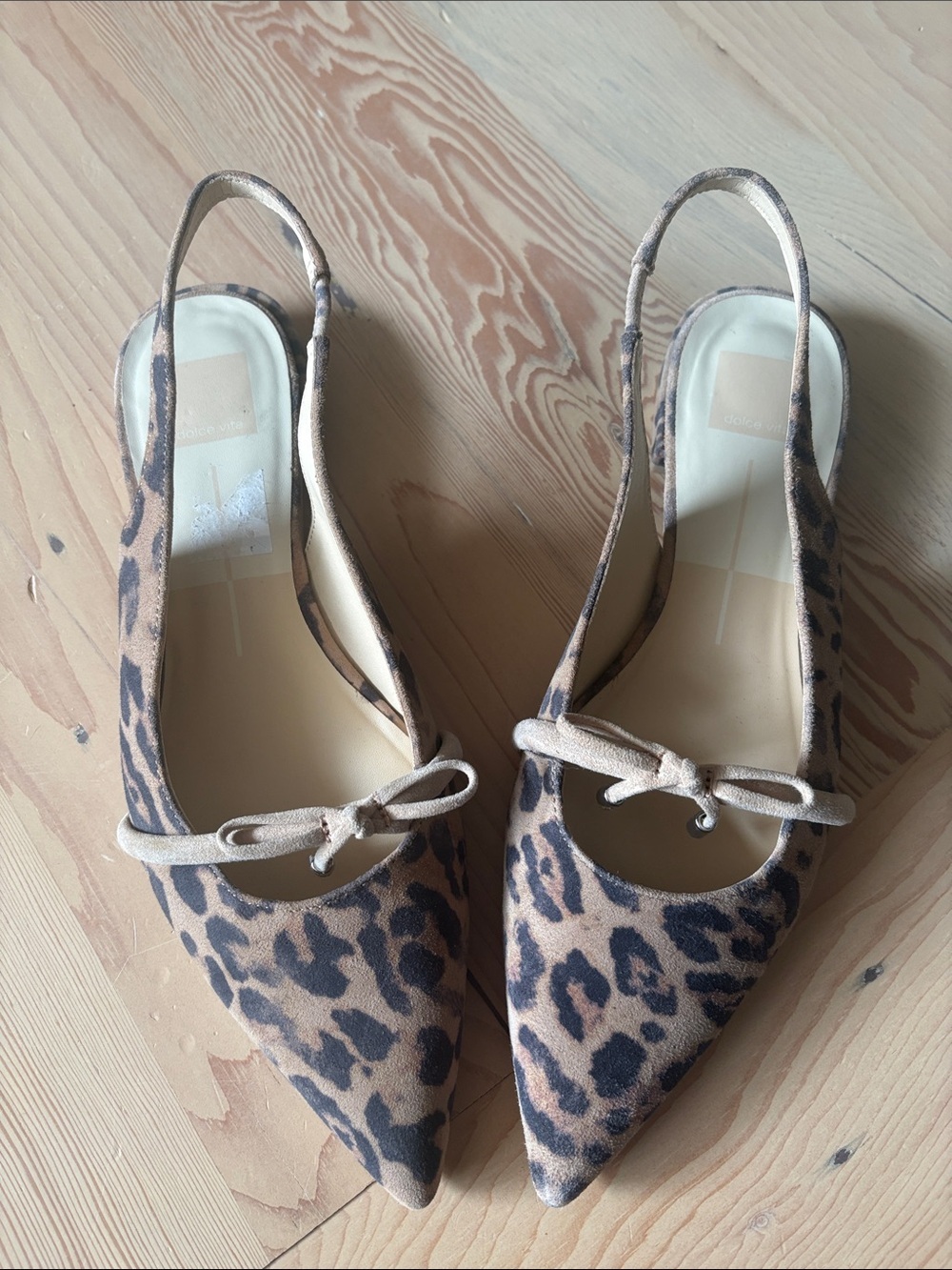 Dolce Vita Payge pointed-toe slingback flats in light leopard suede